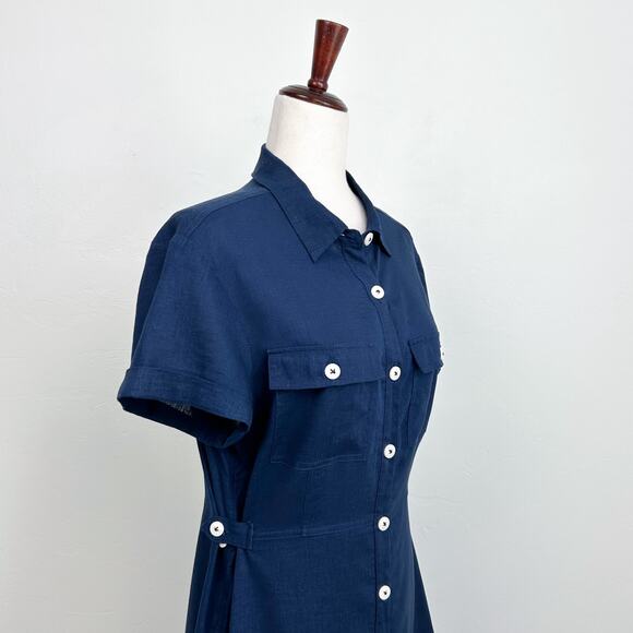 Something, Somewhere Navy Blue Linen Utility Cargo Mini Dress - Picture 4 of 8